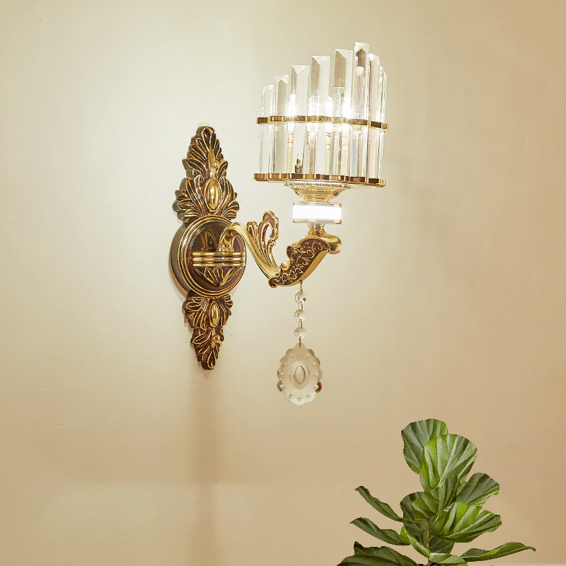 Crystal Block Gold Wall Mount Light Arc 1/2-Light Modernism Sconce Lamp Fixture for Corner Clearhalo 'Cast Iron' 'Glass' 'Industrial' 'Modern wall lights' 'Modern' 'Tiffany' 'Traditional wall lights' 'Wall Lamps & Sconces' 'Wall Lights' Lighting' 757788