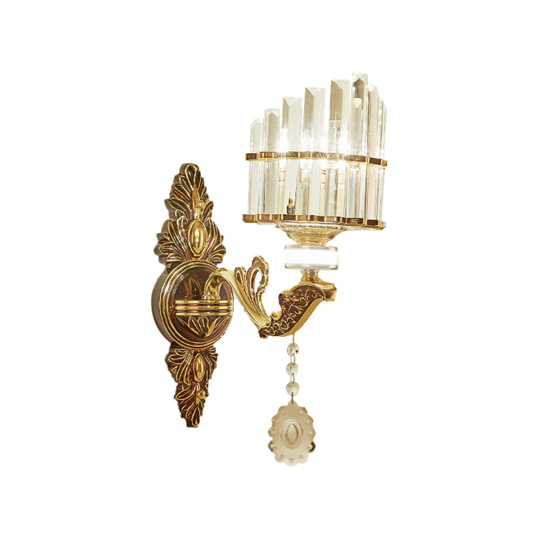 Crystal Block Gold Wall Mount Light Arc 1/2-Light Modernism Sconce Lamp Fixture for Corner Clearhalo 'Cast Iron' 'Glass' 'Industrial' 'Modern wall lights' 'Modern' 'Tiffany' 'Traditional wall lights' 'Wall Lamps & Sconces' 'Wall Lights' Lighting' 757789