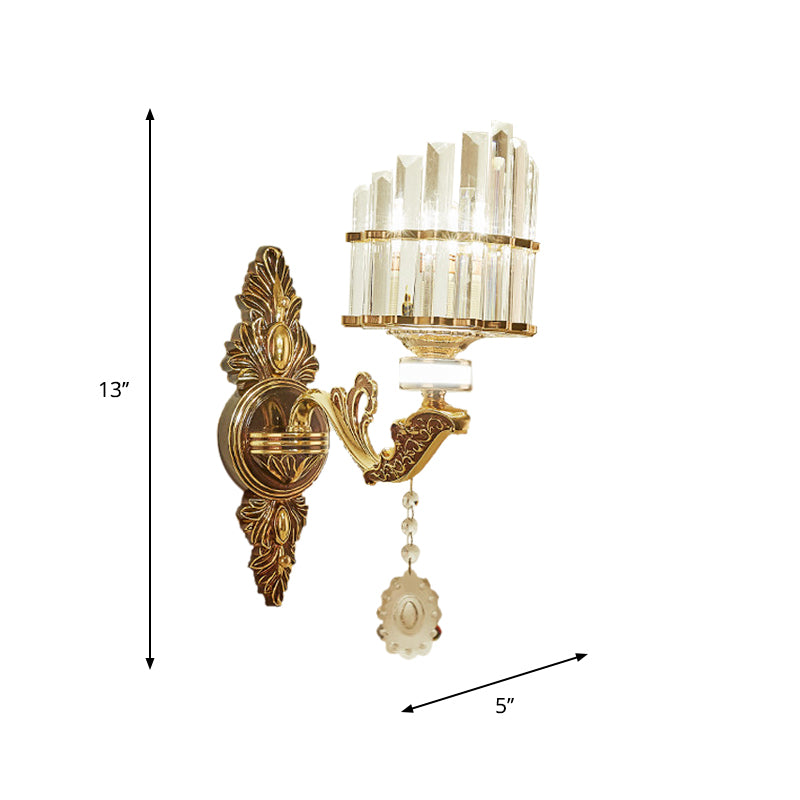 Crystal Block Gold Wall Mount Light Arc 1/2-Light Modernism Sconce Lamp Fixture for Corner Clearhalo 'Cast Iron' 'Glass' 'Industrial' 'Modern wall lights' 'Modern' 'Tiffany' 'Traditional wall lights' 'Wall Lamps & Sconces' 'Wall Lights' Lighting' 757790