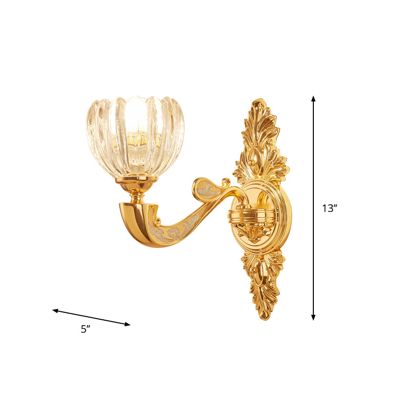 Beveled Crystal Dome Sconce Light Modernism 1/2-Bulb Bedroom Wall Mounted Lamp Fixture in Gold Clearhalo 'Cast Iron' 'Glass' 'Industrial' 'Modern wall lights' 'Modern' 'Tiffany' 'Traditional wall lights' 'Wall Lamps & Sconces' 'Wall Lights' Lighting' 757808