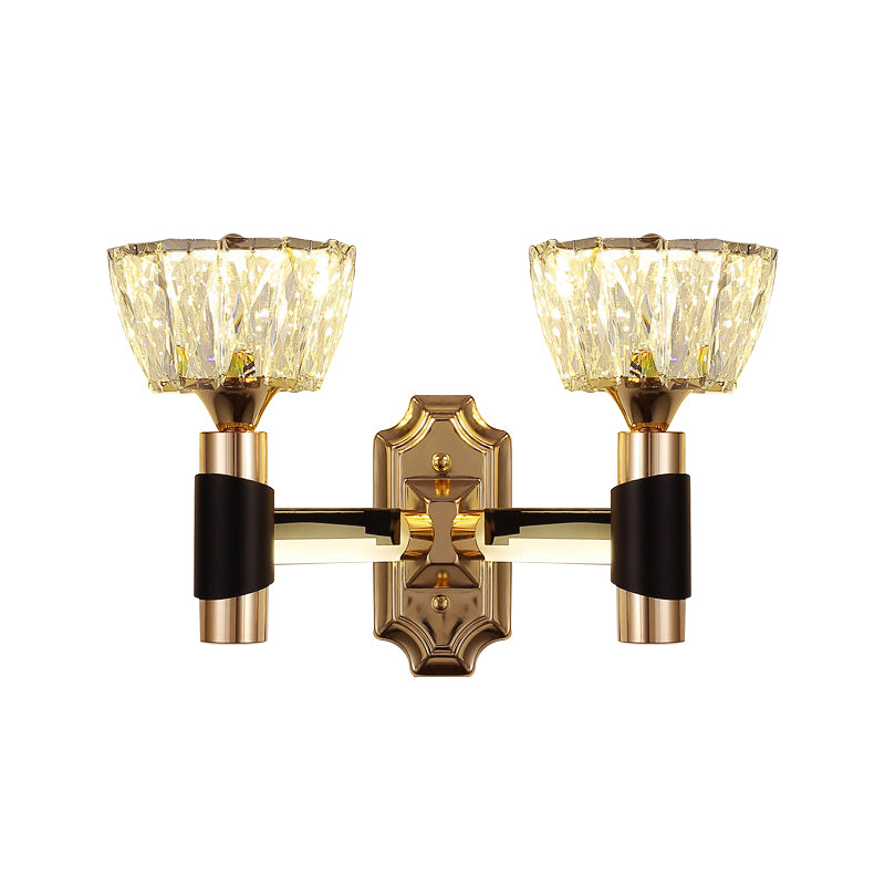 1/2-Light Bowl Wall Sconce Lighting Minimalist Black and Gold Crystal Block Wall Lamp Clearhalo 'Cast Iron' 'Glass' 'Industrial' 'Modern wall lights' 'Modern' 'Tiffany' 'Traditional wall lights' 'Wall Lamps & Sconces' 'Wall Lights' Lighting' 757810