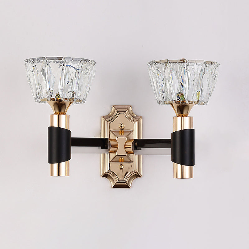 1/2-Light Bowl Wall Sconce Lighting Minimalist Black and Gold Crystal Block Wall Lamp Clearhalo 'Cast Iron' 'Glass' 'Industrial' 'Modern wall lights' 'Modern' 'Tiffany' 'Traditional wall lights' 'Wall Lamps & Sconces' 'Wall Lights' Lighting' 757811