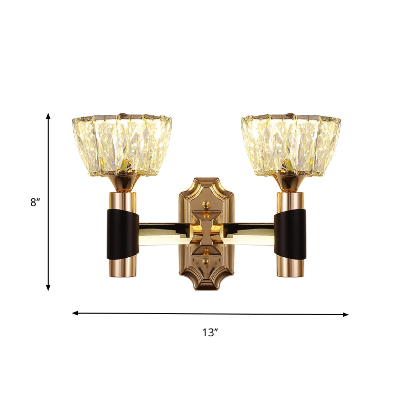 1/2-Light Bowl Wall Sconce Lighting Minimalist Black and Gold Crystal Block Wall Lamp Clearhalo 'Cast Iron' 'Glass' 'Industrial' 'Modern wall lights' 'Modern' 'Tiffany' 'Traditional wall lights' 'Wall Lamps & Sconces' 'Wall Lights' Lighting' 757812