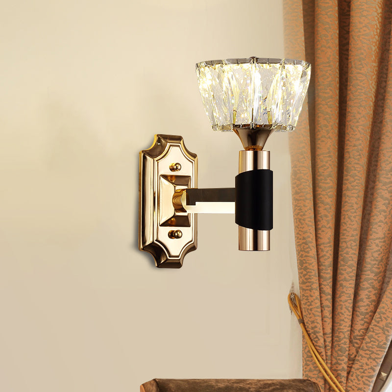 1/2-Light Bowl Wall Sconce Lighting Minimalist Black and Gold Crystal Block Wall Lamp Clearhalo 'Cast Iron' 'Glass' 'Industrial' 'Modern wall lights' 'Modern' 'Tiffany' 'Traditional wall lights' 'Wall Lamps & Sconces' 'Wall Lights' Lighting' 757814