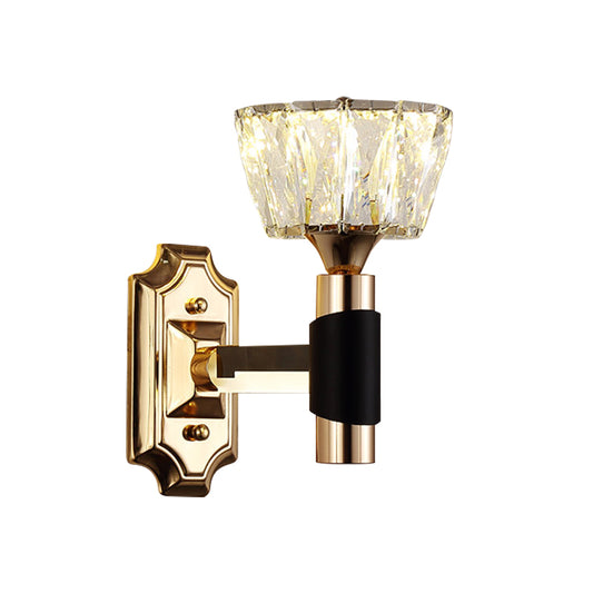1/2-Light Bowl Wall Sconce Lighting Minimalist Black and Gold Crystal Block Wall Lamp Clearhalo 'Cast Iron' 'Glass' 'Industrial' 'Modern wall lights' 'Modern' 'Tiffany' 'Traditional wall lights' 'Wall Lamps & Sconces' 'Wall Lights' Lighting' 757815