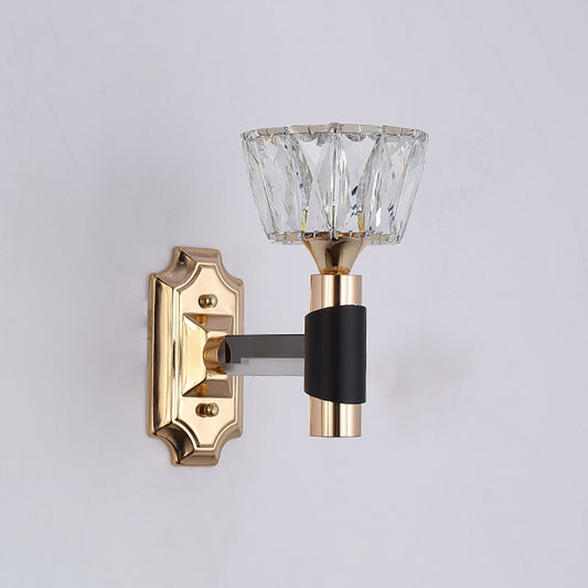 1/2-Light Bowl Wall Sconce Lighting Minimalist Black and Gold Crystal Block Wall Lamp Clearhalo 'Cast Iron' 'Glass' 'Industrial' 'Modern wall lights' 'Modern' 'Tiffany' 'Traditional wall lights' 'Wall Lamps & Sconces' 'Wall Lights' Lighting' 757816