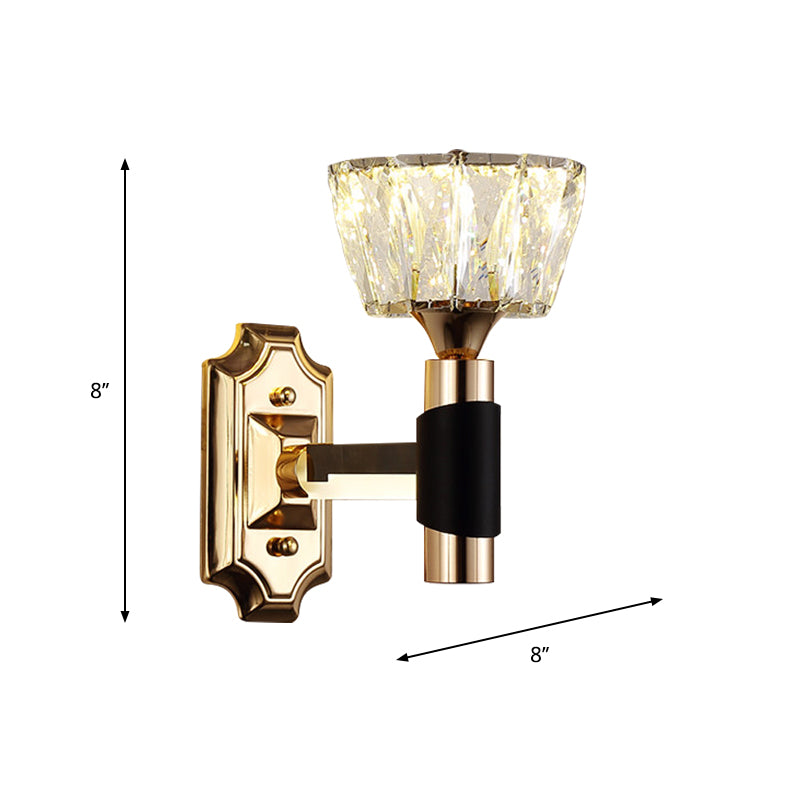 1/2-Light Bowl Wall Sconce Lighting Minimalist Black and Gold Crystal Block Wall Lamp Clearhalo 'Cast Iron' 'Glass' 'Industrial' 'Modern wall lights' 'Modern' 'Tiffany' 'Traditional wall lights' 'Wall Lamps & Sconces' 'Wall Lights' Lighting' 757817