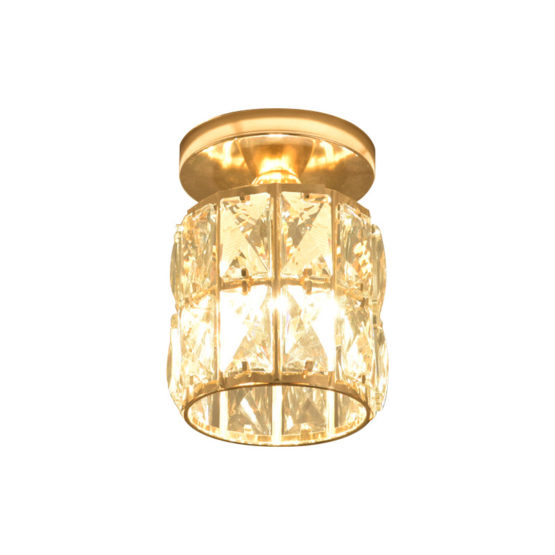 LED Flushmount Lighting Minimalism Cylinder/Globe Faceted Crystal Flush Mounted Lamp in Gold Clearhalo 'Ceiling Lights' 'Close To Ceiling Lights' 'Close to ceiling' 'Flush mount' Lighting' 757819