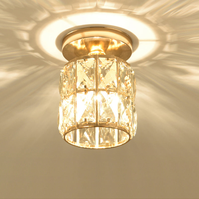 LED Flushmount Lighting Minimalism Cylinder/Globe Faceted Crystal Flush Mounted Lamp in Gold Clearhalo 'Ceiling Lights' 'Close To Ceiling Lights' 'Close to ceiling' 'Flush mount' Lighting' 757820