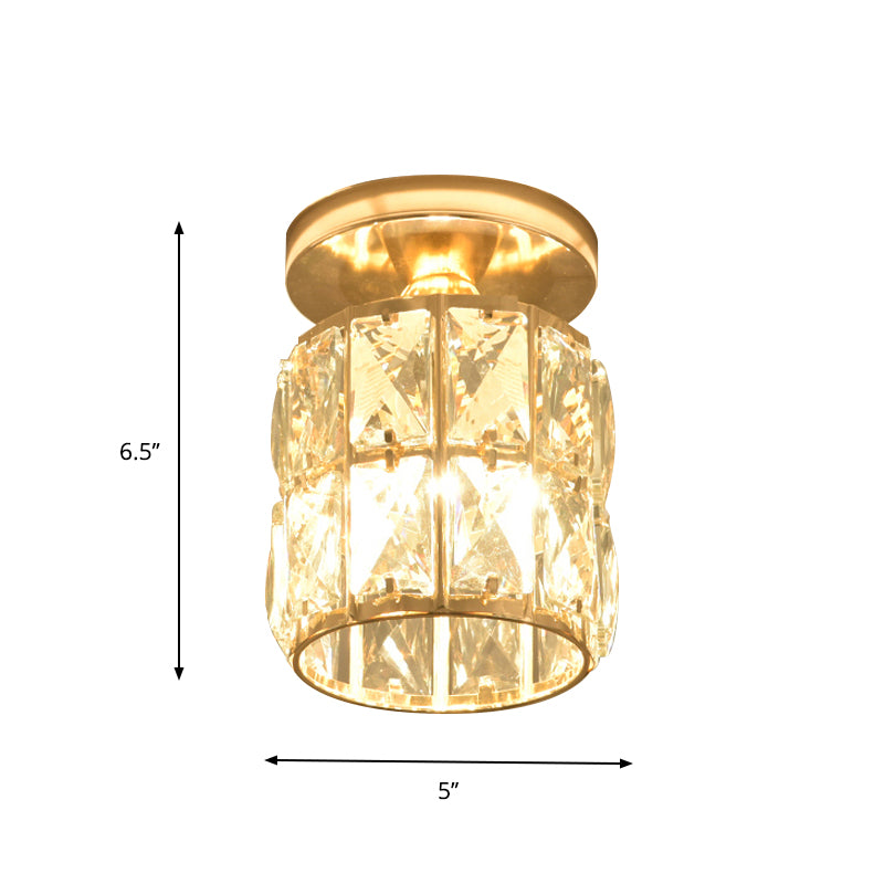 LED Flushmount Lighting Minimalism Cylinder/Globe Faceted Crystal Flush Mounted Lamp in Gold Clearhalo 'Ceiling Lights' 'Close To Ceiling Lights' 'Close to ceiling' 'Flush mount' Lighting' 757821