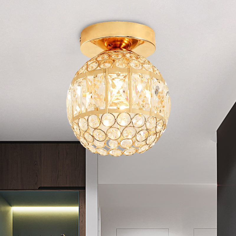 LED Flushmount Lighting Minimalism Cylinder/Globe Faceted Crystal Flush Mounted Lamp in Gold Gold Globe Clearhalo 'Ceiling Lights' 'Close To Ceiling Lights' 'Close to ceiling' 'Flush mount' Lighting' 757822