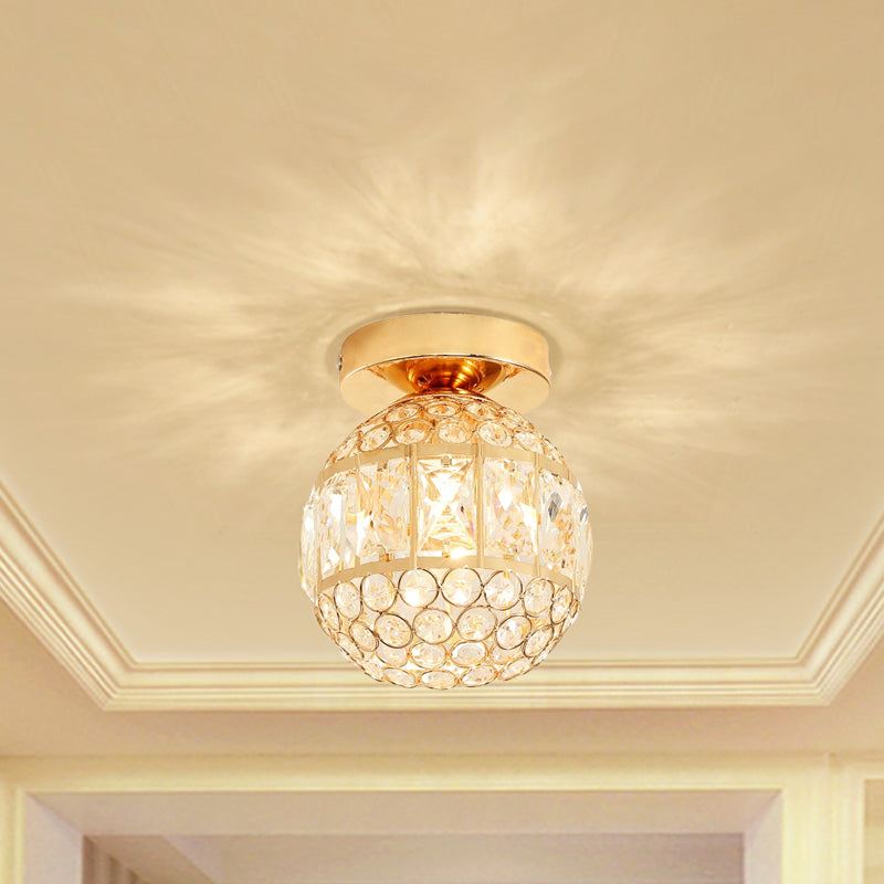 LED Flushmount Lighting Minimalism Cylinder/Globe Faceted Crystal Flush Mounted Lamp in Gold Clearhalo 'Ceiling Lights' 'Close To Ceiling Lights' 'Close to ceiling' 'Flush mount' Lighting' 757823