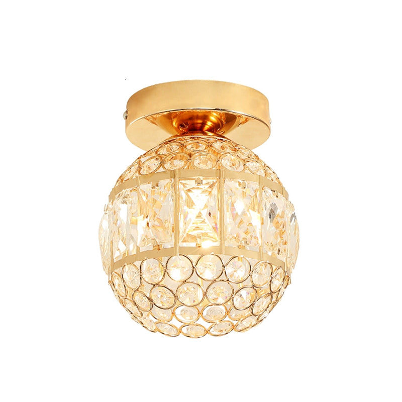 LED Flushmount Lighting Minimalism Cylinder/Globe Faceted Crystal Flush Mounted Lamp in Gold Clearhalo 'Ceiling Lights' 'Close To Ceiling Lights' 'Close to ceiling' 'Flush mount' Lighting' 757824