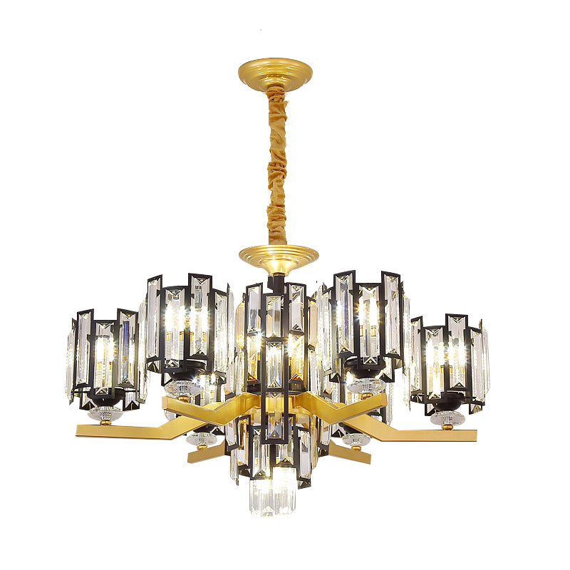 Cylinder Crystal Rectangle Pendant Modernism 4/7 Lights Living Room Chandelier Lamp Fixture in Black and Gold Clearhalo 'Ceiling Lights' 'Chandeliers' 'Modern Chandeliers' 'Modern' Lighting' 757828