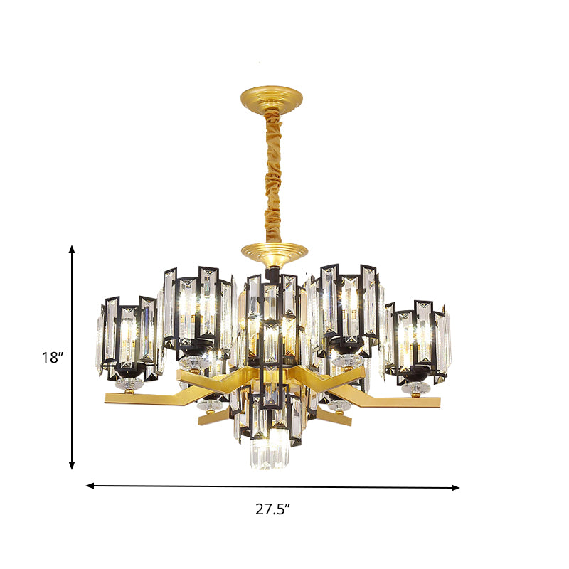 Cylinder Crystal Rectangle Pendant Modernism 4/7 Lights Living Room Chandelier Lamp Fixture in Black and Gold Clearhalo 'Ceiling Lights' 'Chandeliers' 'Modern Chandeliers' 'Modern' Lighting' 757830