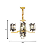 Cylinder Crystal Rectangle Pendant Modernism 4/7 Lights Living Room Chandelier Lamp Fixture in Black and Gold Clearhalo 'Ceiling Lights' 'Chandeliers' 'Modern Chandeliers' 'Modern' Lighting' 757835