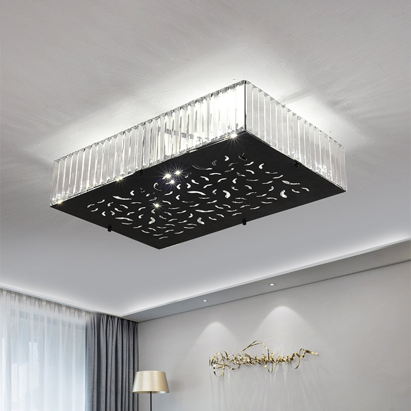 Black 4-Head Ceiling Mounted Fixture Simple Crystal Block Square/Rectangle Flush Lighting for Bedroom Black Rectangle Clearhalo 'Ceiling Lights' 'Close To Ceiling Lights' 'Close to ceiling' 'Flush mount' Lighting' 757836