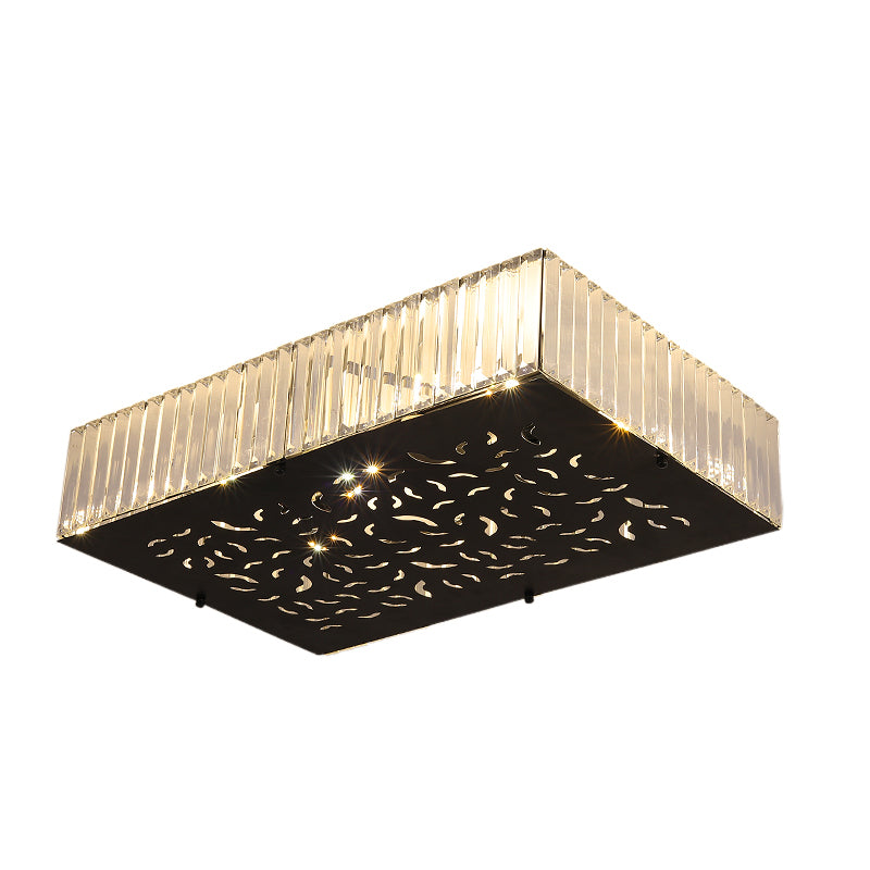 Black 4-Head Ceiling Mounted Fixture Simple Crystal Block Square/Rectangle Flush Lighting for Bedroom Clearhalo 'Ceiling Lights' 'Close To Ceiling Lights' 'Close to ceiling' 'Flush mount' Lighting' 757837