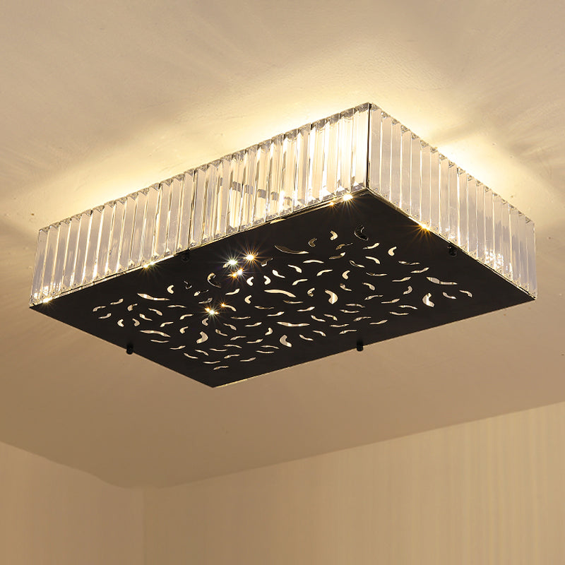 Black 4-Head Ceiling Mounted Fixture Simple Crystal Block Square/Rectangle Flush Lighting for Bedroom Clearhalo 'Ceiling Lights' 'Close To Ceiling Lights' 'Close to ceiling' 'Flush mount' Lighting' 757838