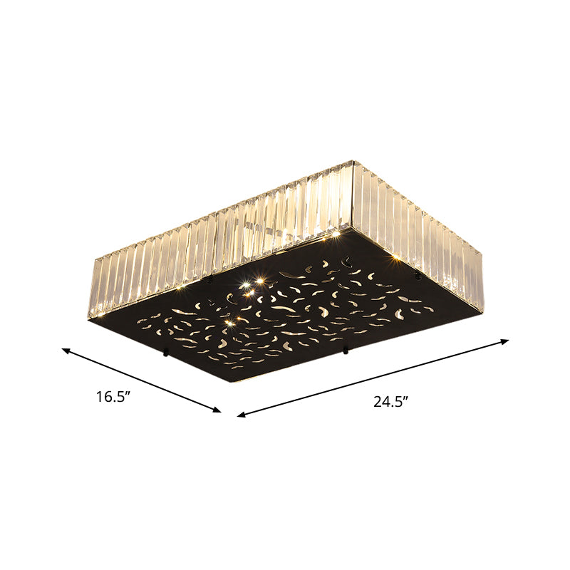 Black 4-Head Ceiling Mounted Fixture Simple Crystal Block Square/Rectangle Flush Lighting for Bedroom Clearhalo 'Ceiling Lights' 'Close To Ceiling Lights' 'Close to ceiling' 'Flush mount' Lighting' 757839