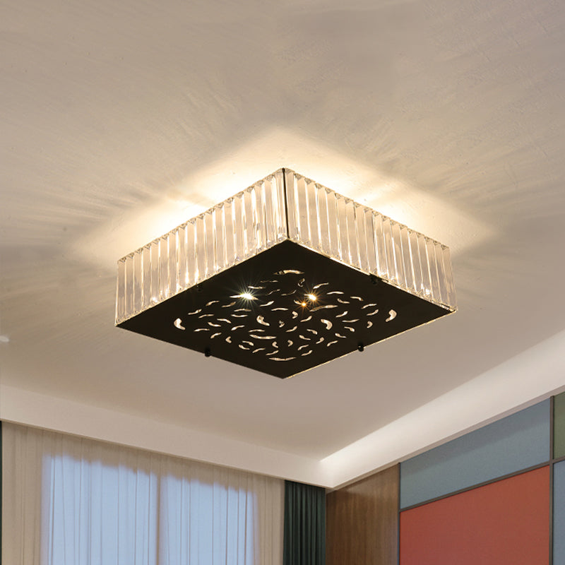 Black 4-Head Ceiling Mounted Fixture Simple Crystal Block Square/Rectangle Flush Lighting for Bedroom Black Square Clearhalo 'Ceiling Lights' 'Close To Ceiling Lights' 'Close to ceiling' 'Flush mount' Lighting' 757840