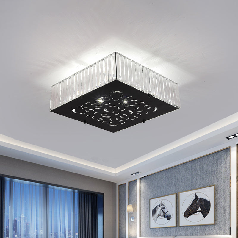 Black 4-Head Ceiling Mounted Fixture Simple Crystal Block Square/Rectangle Flush Lighting for Bedroom Clearhalo 'Ceiling Lights' 'Close To Ceiling Lights' 'Close to ceiling' 'Flush mount' Lighting' 757841