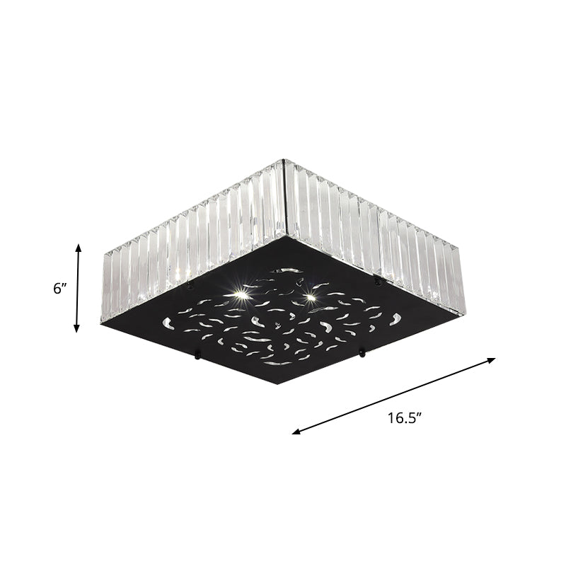 Black 4-Head Ceiling Mounted Fixture Simple Crystal Block Square/Rectangle Flush Lighting for Bedroom Clearhalo 'Ceiling Lights' 'Close To Ceiling Lights' 'Close to ceiling' 'Flush mount' Lighting' 757844