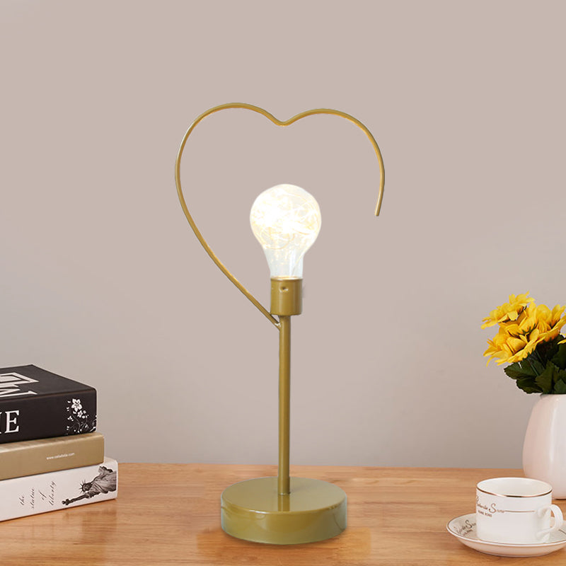 Bedside Plug-In LED Table Lamp Kids Style Black/Gold Nightstand Light with Star/Loving Heart Iron Frame Clearhalo 'Lamps' 'Table Lamps' Lighting' 757993