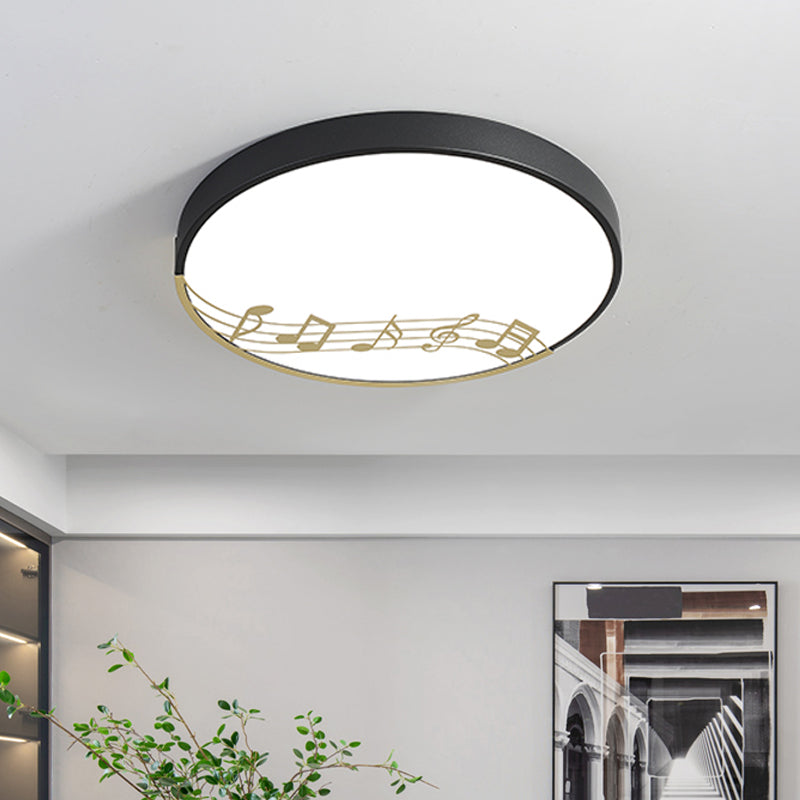 Macaron Disc Thin Ceiling Flush Mount Acrylic Bedroom LED Flushmount Lighting in Black/White with Rhythm Pattern Black Clearhalo 'Ceiling Lights' 'Close To Ceiling Lights' 'Close to ceiling' 'Flush mount' Lighting' 758069