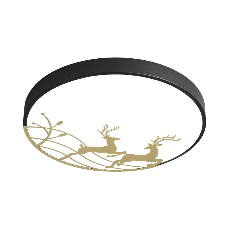 Elk Dance Patterned Round Flush Light Nordic Acrylic White/Black LED Ceiling Mount Lamp for Bedroom Clearhalo 'Ceiling Lights' 'Close To Ceiling Lights' 'Close to ceiling' 'Flush mount' Lighting' 758078