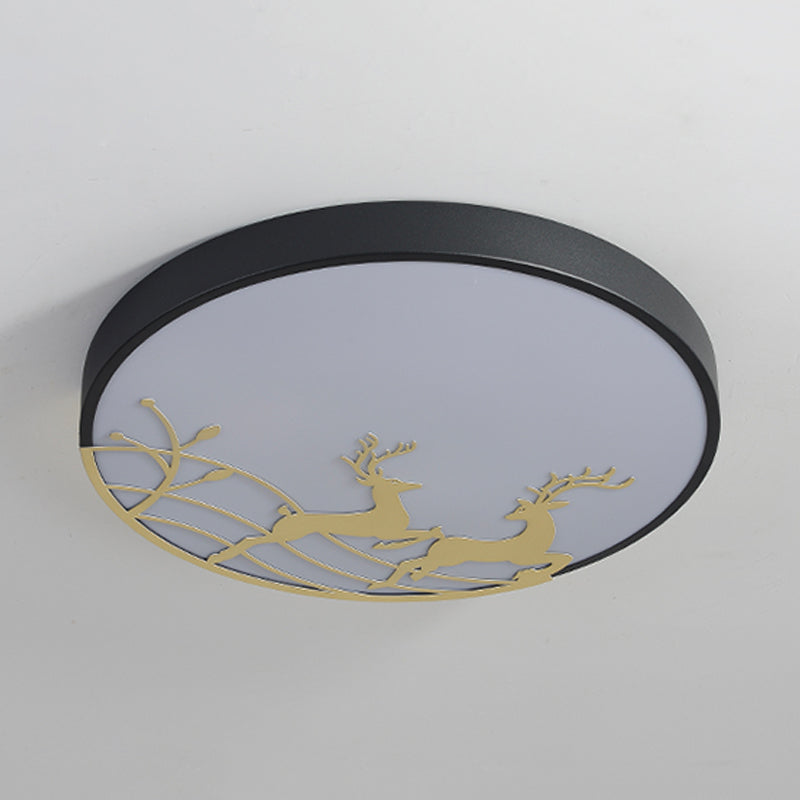 Elk Dance Patterned Round Flush Light Nordic Acrylic White/Black LED Ceiling Mount Lamp for Bedroom Clearhalo 'Ceiling Lights' 'Close To Ceiling Lights' 'Close to ceiling' 'Flush mount' Lighting' 758079