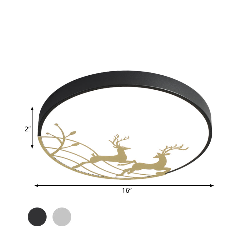 Elk Dance Patterned Round Flush Light Nordic Acrylic White/Black LED Ceiling Mount Lamp for Bedroom Clearhalo 'Ceiling Lights' 'Close To Ceiling Lights' 'Close to ceiling' 'Flush mount' Lighting' 758080