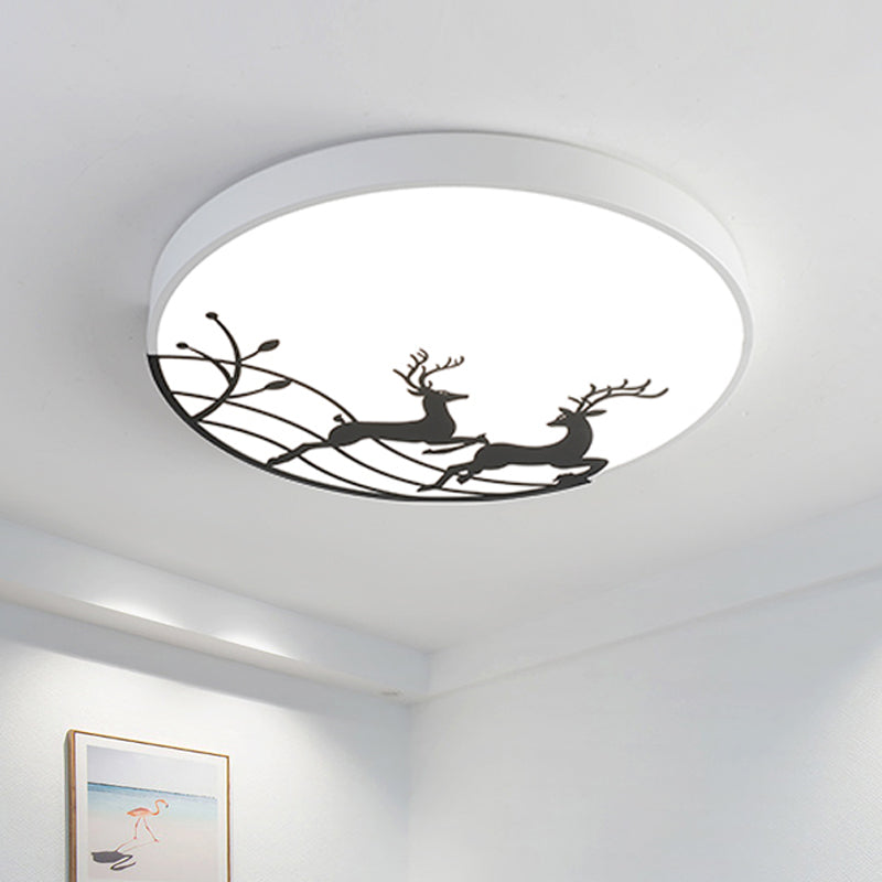 Elk Dance Patterned Round Flush Light Nordic Acrylic White/Black LED Ceiling Mount Lamp for Bedroom White Clearhalo 'Ceiling Lights' 'Close To Ceiling Lights' 'Close to ceiling' 'Flush mount' Lighting' 758081