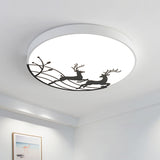 Elk Dance Patterned Round Flush Light Nordic Acrylic White/Black LED Ceiling Mount Lamp for Bedroom White Clearhalo 'Ceiling Lights' 'Close To Ceiling Lights' 'Close to ceiling' 'Flush mount' Lighting' 758081