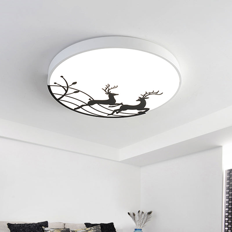 Elk Dance Patterned Round Flush Light Nordic Acrylic White/Black LED Ceiling Mount Lamp for Bedroom Clearhalo 'Ceiling Lights' 'Close To Ceiling Lights' 'Close to ceiling' 'Flush mount' Lighting' 758082