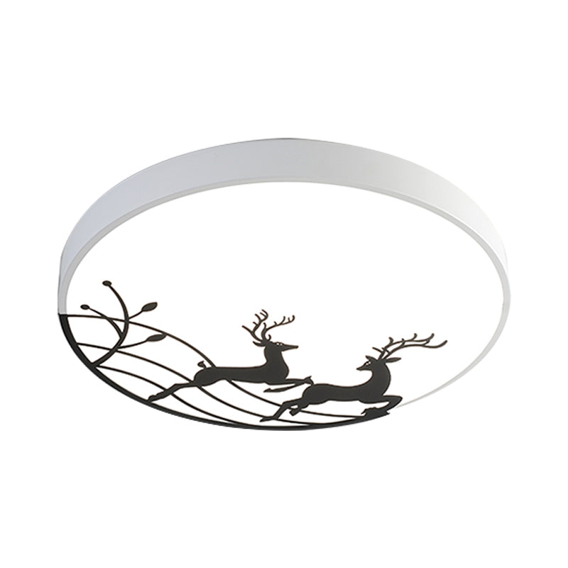 Elk Dance Patterned Round Flush Light Nordic Acrylic White/Black LED Ceiling Mount Lamp for Bedroom Clearhalo 'Ceiling Lights' 'Close To Ceiling Lights' 'Close to ceiling' 'Flush mount' Lighting' 758083