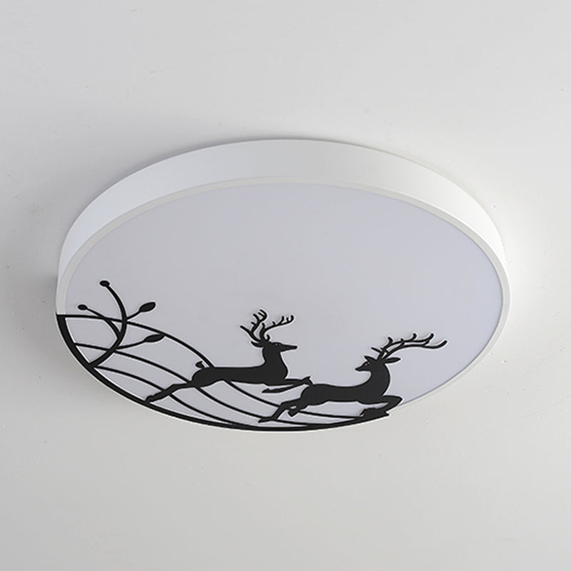 Elk Dance Patterned Round Flush Light Nordic Acrylic White/Black LED Ceiling Mount Lamp for Bedroom Clearhalo 'Ceiling Lights' 'Close To Ceiling Lights' 'Close to ceiling' 'Flush mount' Lighting' 758084