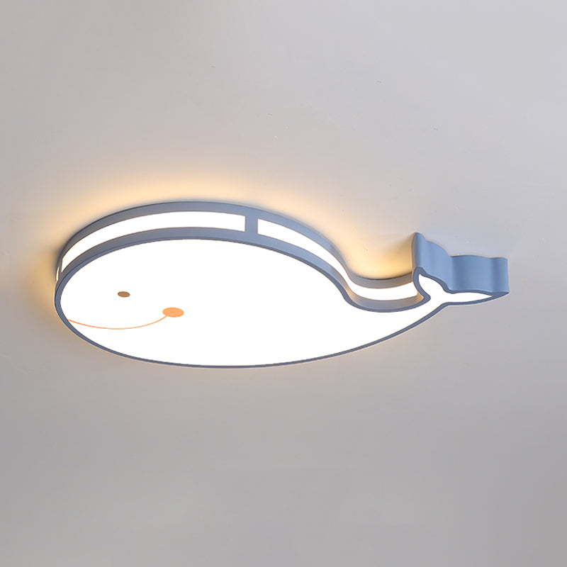 Whale Kids Dorm Ceiling Flush Iron Cartoon LED Flush Mount Light in White/Pink/Blue with Acrylic Diffuser Clearhalo 'Ceiling Lights' 'Close To Ceiling Lights' 'Close to ceiling' 'Flush mount' Lighting' 758087