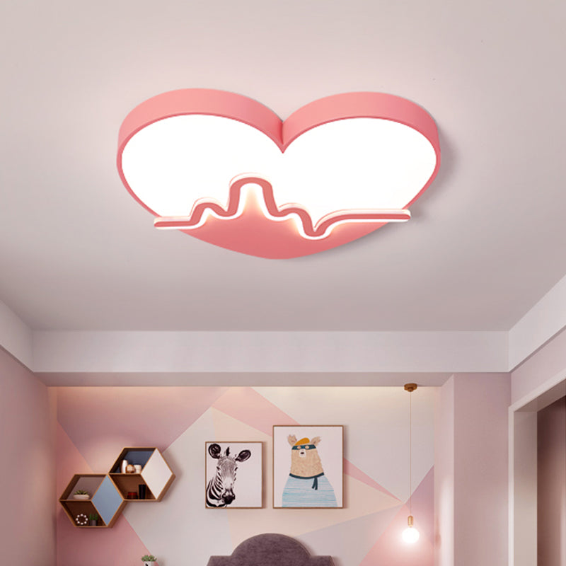 Macaron Heart Beating Acrylic Flushmount LED Surface Ceiling Lamp in White/Pink/Gold for Child Bedroom Pink Clearhalo 'Ceiling Lights' 'Close To Ceiling Lights' 'Close to ceiling' 'Flush mount' Lighting' 758097