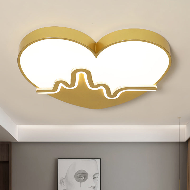 Macaron Heart Beating Acrylic Flushmount LED Surface Ceiling Lamp in White/Pink/Gold for Child Bedroom Gold Clearhalo 'Ceiling Lights' 'Close To Ceiling Lights' 'Close to ceiling' 'Flush mount' Lighting' 758101