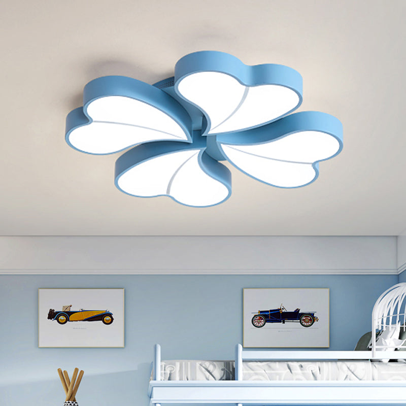 Iron Clover Flush Ceiling Light Macaron White/Blue/Pink LED Flush Mount with Acrylic Shade for Bedroom Blue Clearhalo 'Ceiling Lights' 'Close To Ceiling Lights' 'Close to ceiling' 'Flush mount' Lighting' 758109