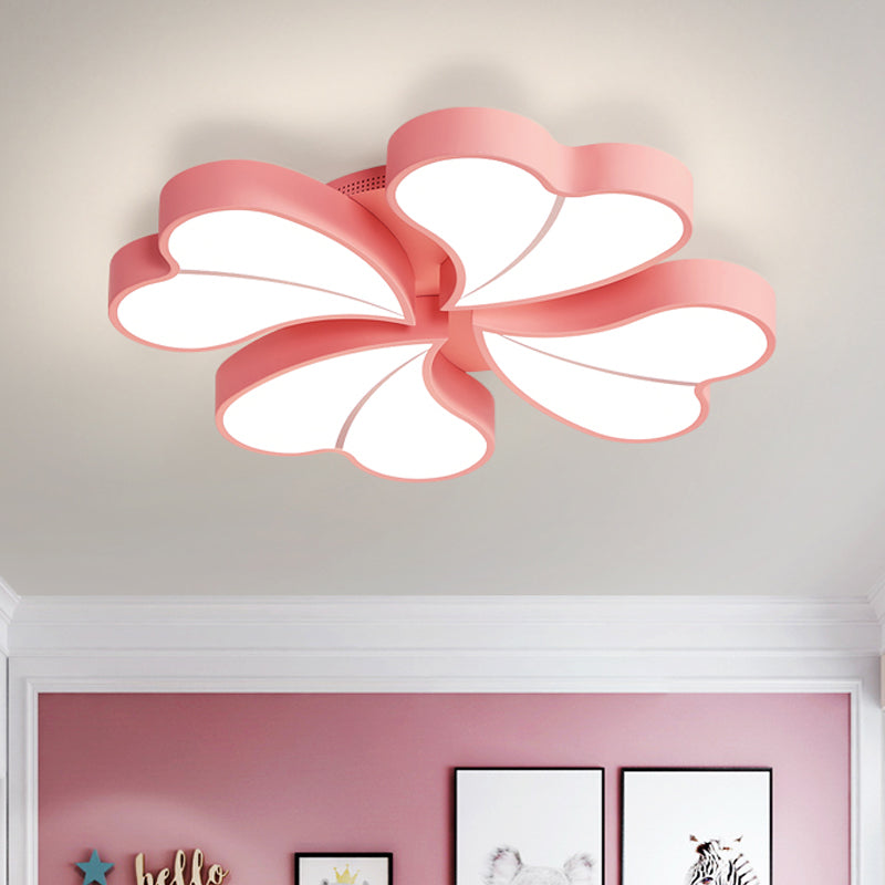 Iron Clover Flush Ceiling Light Macaron White/Blue/Pink LED Flush Mount with Acrylic Shade for Bedroom Pink Clearhalo 'Ceiling Lights' 'Close To Ceiling Lights' 'Close to ceiling' 'Flush mount' Lighting' 758113