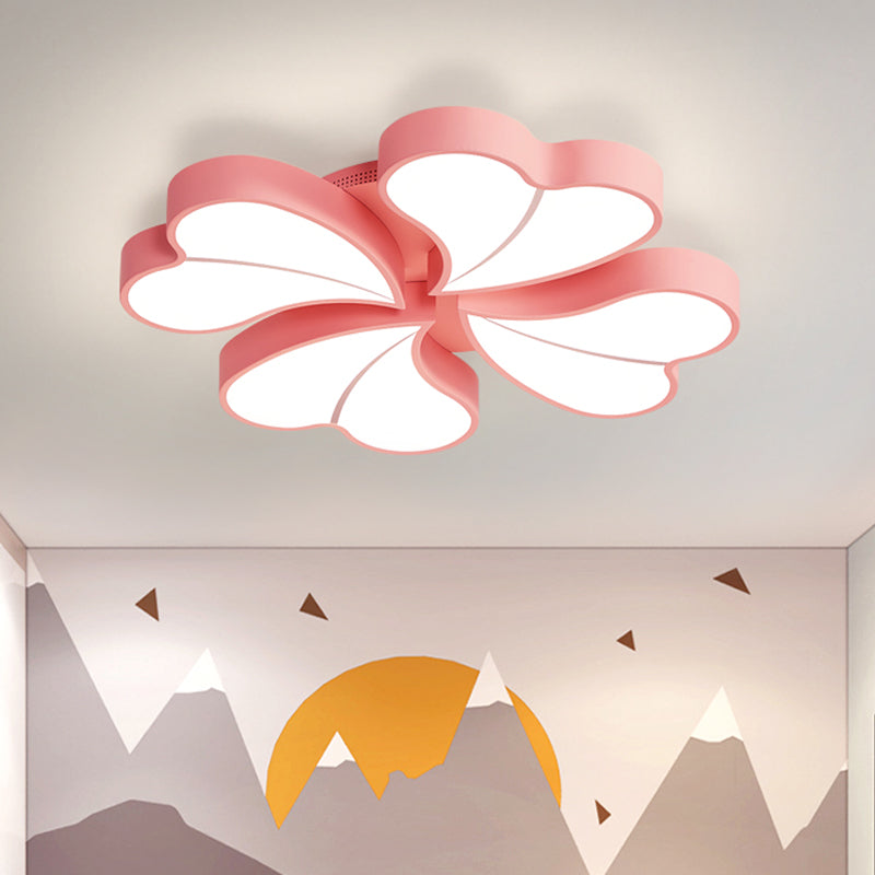 Iron Clover Flush Ceiling Light Macaron White/Blue/Pink LED Flush Mount with Acrylic Shade for Bedroom Clearhalo 'Ceiling Lights' 'Close To Ceiling Lights' 'Close to ceiling' 'Flush mount' Lighting' 758114