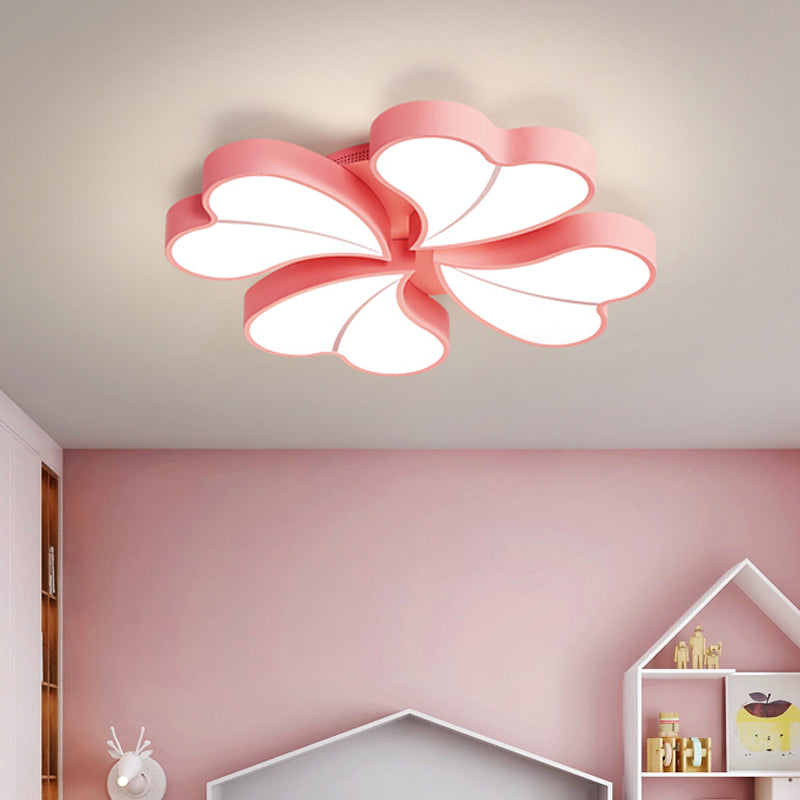 Iron Clover Flush Ceiling Light Macaron White/Blue/Pink LED Flush Mount with Acrylic Shade for Bedroom Clearhalo 'Ceiling Lights' 'Close To Ceiling Lights' 'Close to ceiling' 'Flush mount' Lighting' 758115