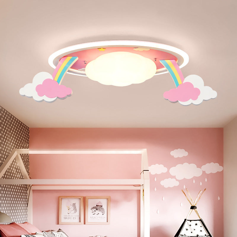 Cartoon LED Ceiling Lighting Pink Rainbow Design Oval Flush Mount Lamp with Acrylic Shade Clearhalo 'Ceiling Lights' 'Close To Ceiling Lights' 'Close to ceiling' 'Flush mount' Lighting' 758126