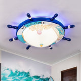 Wood Ship Rudder Flush Mount Mediterranean Blue/Light-Blue LED Ceiling Light with Dome Matte Glass Shade and Marine Element Blue Clearhalo 'Ceiling Lights' 'Close To Ceiling Lights' 'Close to ceiling' 'Flush mount' Lighting' 758129