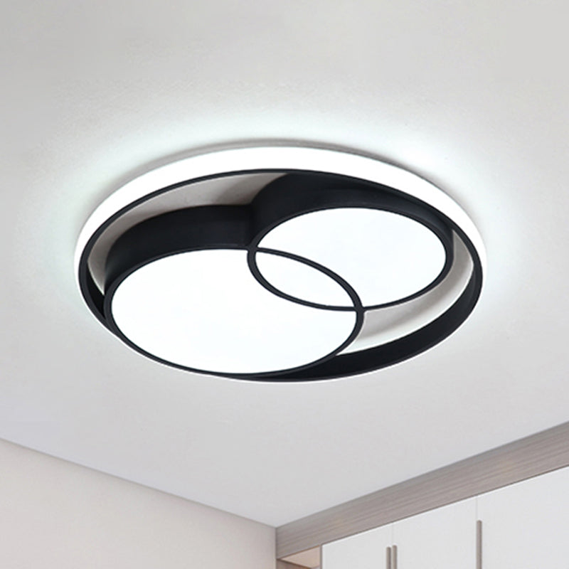 2 Crossed Circle Ceiling Flush Mount Modern Metal Black/White Integrated LED Bedroom Flush Mount Lighting in Warm/White Clearhalo 'Ceiling Lights' 'Close To Ceiling Lights' 'Close to ceiling' 'Flush mount' Lighting' 758151