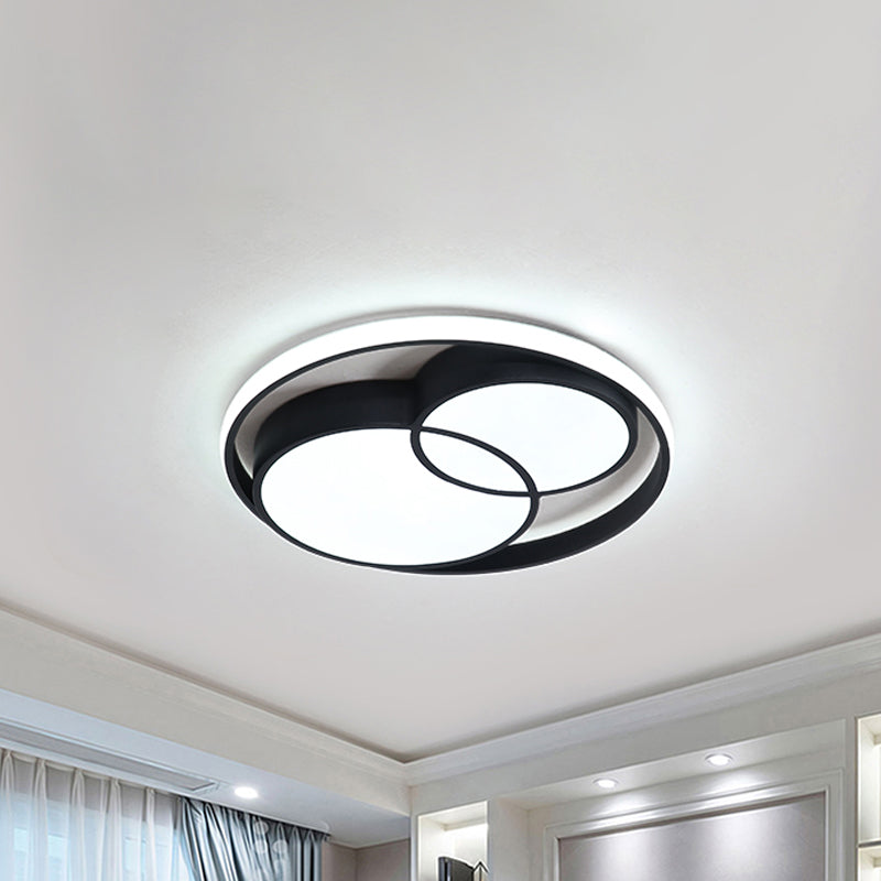 2 Crossed Circle Ceiling Flush Mount Modern Metal Black/White Integrated LED Bedroom Flush Mount Lighting in Warm/White Clearhalo 'Ceiling Lights' 'Close To Ceiling Lights' 'Close to ceiling' 'Flush mount' Lighting' 758152