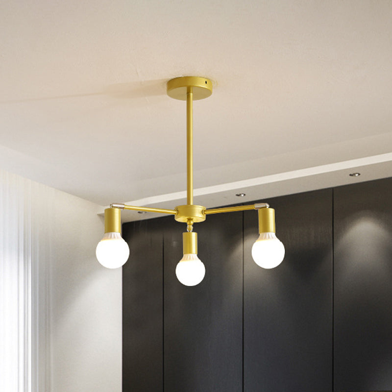 Modern Radial Metal Chandelier 3/4/6 Lights Hanging Ceiling Light in Gold for Bedroom with Bare Bulb Clearhalo 'Ceiling Lights' 'Chandeliers' 'Modern Chandeliers' 'Modern' Lighting' 758154