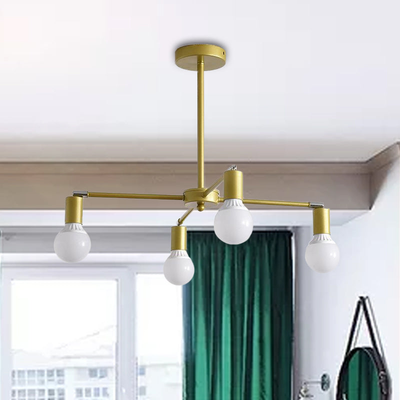 Modern Radial Metal Chandelier 3/4/6 Lights Hanging Ceiling Light in Gold for Bedroom with Bare Bulb Clearhalo 'Ceiling Lights' 'Chandeliers' 'Modern Chandeliers' 'Modern' Lighting' 758155